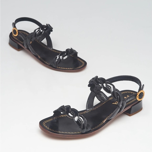 Prada Shoes - Prada Black Patent Leather Braided Strap Sandals size 39 EUC